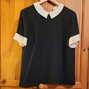 CeCe Black Blouse with White Accents